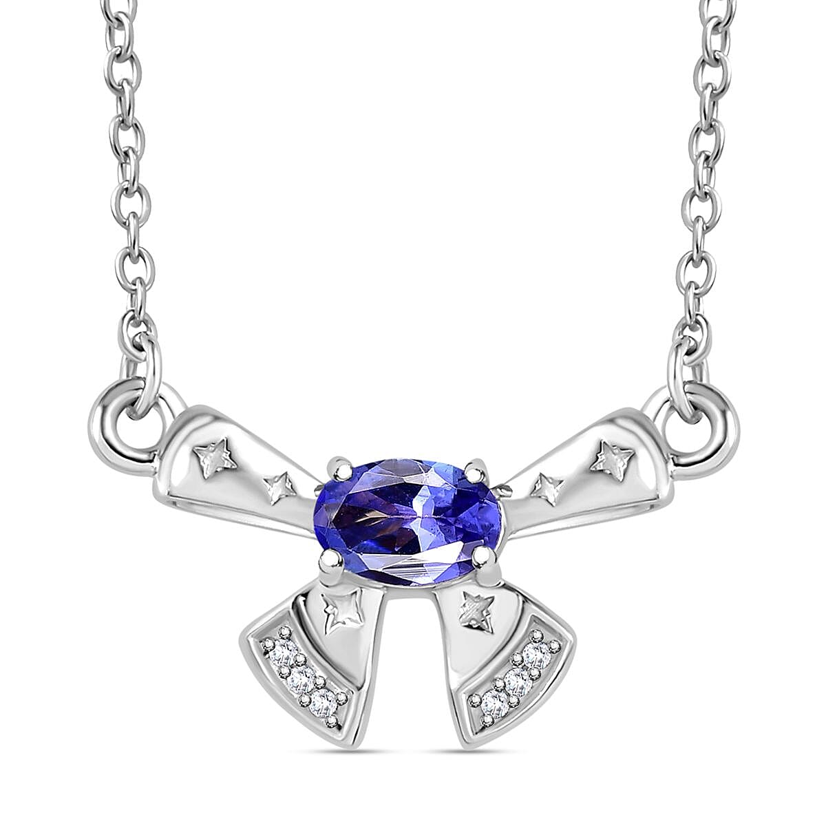 AAA Tanzanite &amp; Zircon Necklace (Size - 20) in Platinum Overlay Sterling Silver 7767086 0