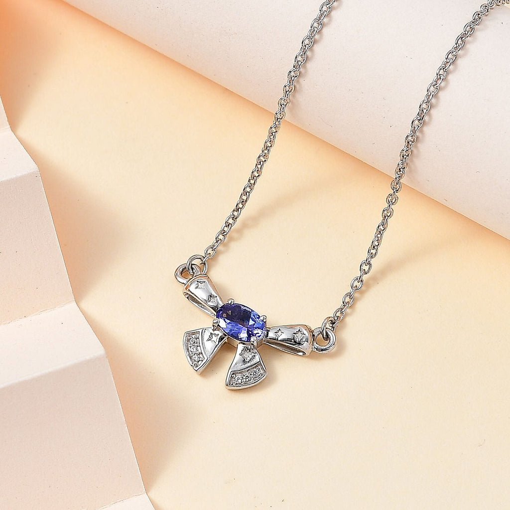 AAA Tanzanite & Zircon Necklace (Size - 20) in Platinum Overlay Sterling Silver