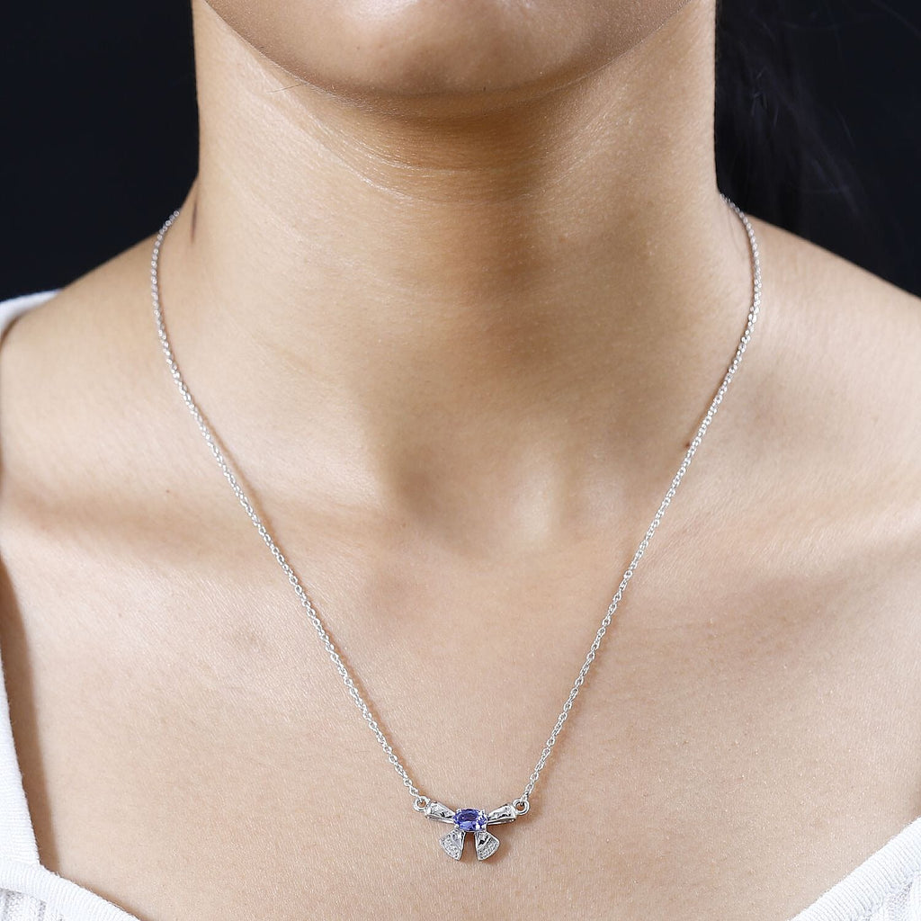AAA Tanzanite & Zircon Necklace (Size - 20) in Platinum Overlay Sterling Silver
