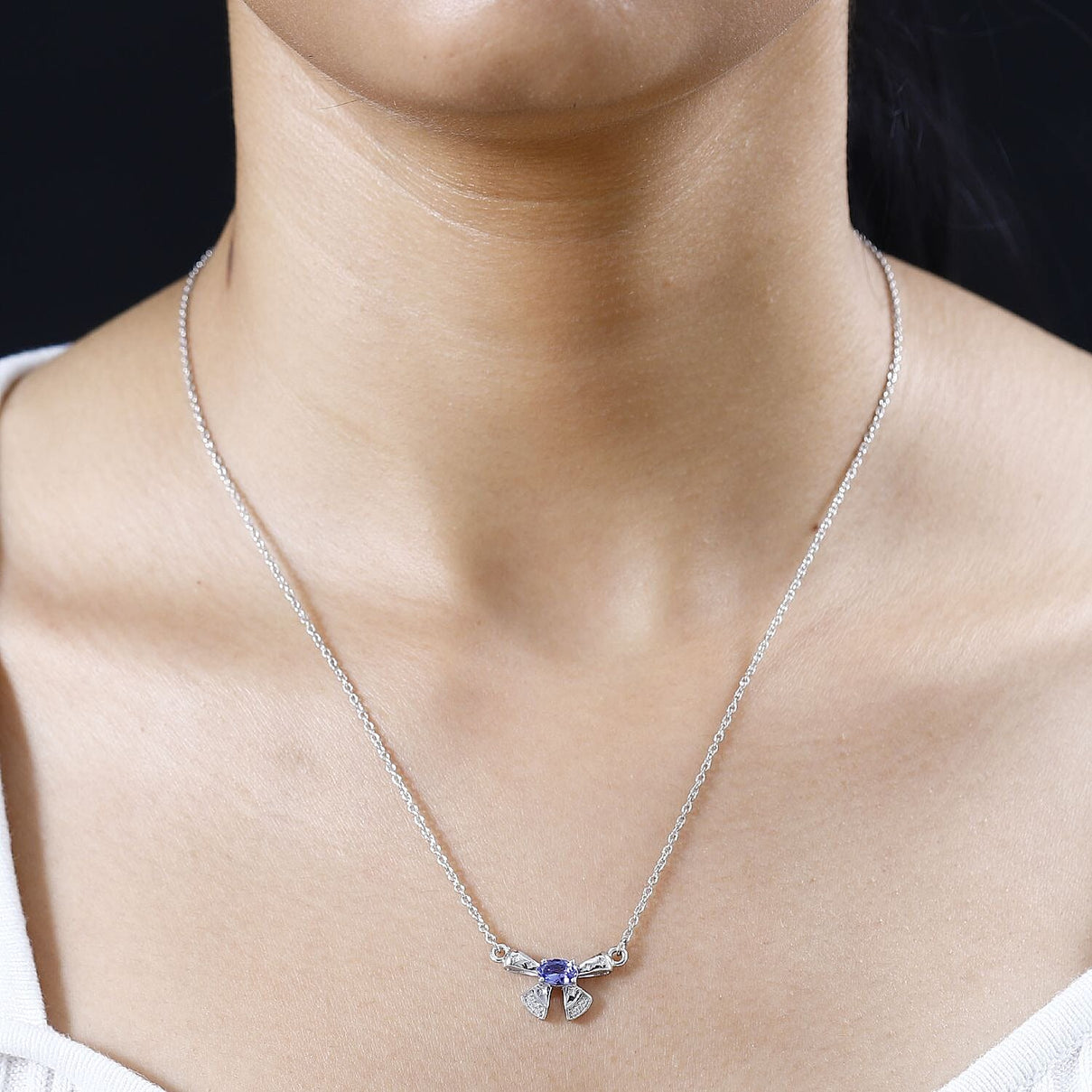 AAA Tanzanite &amp; Zircon Necklace (Size - 20) in Platinum Overlay Sterling Silver 7767086 2