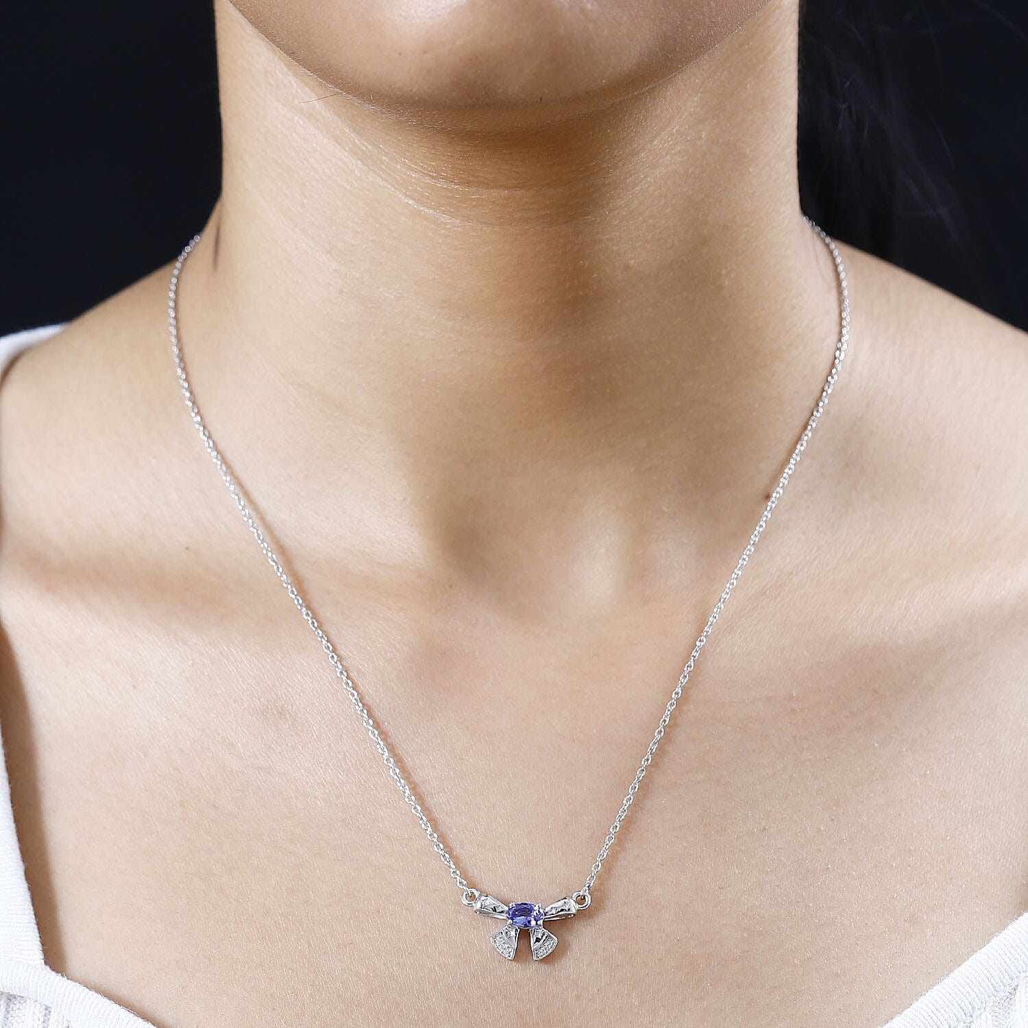 AAA Tanzanite &amp; Zircon Necklace (Size - 20) in Platinum Overlay Sterling Silver 7767086 2