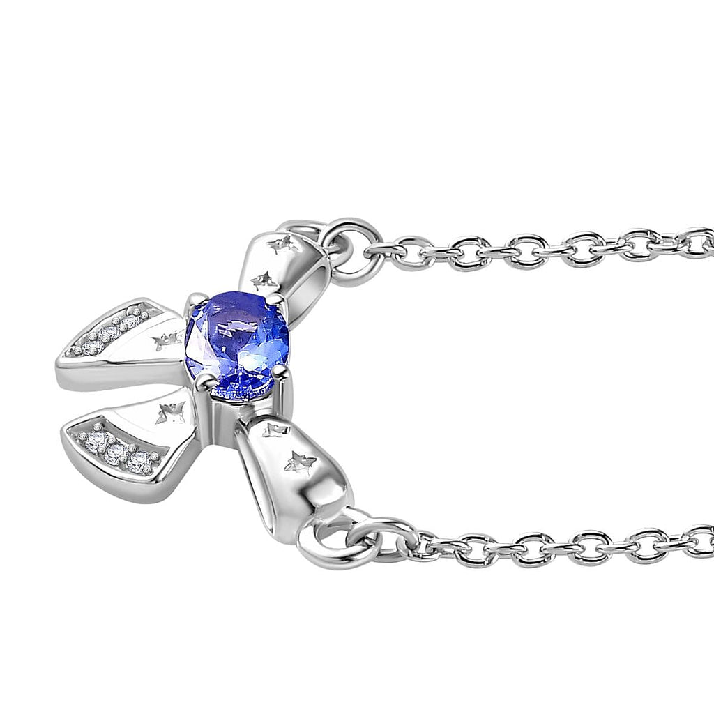 AAA Tanzanite & Zircon Necklace (Size - 20) in Platinum Overlay Sterling Silver