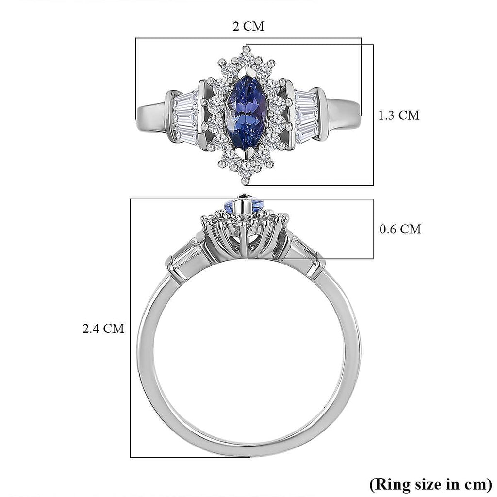 D'Joy Tanzanite & Natural Zircon Ring in Platinum Overlay Sterling Silver 1.02 Ct.