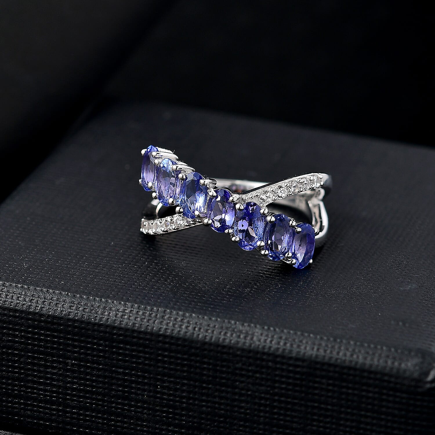 Tanzanite and White Zircon 7-Stone Ring in Rhodium Overlay Sterling Silver 1.83 Cts. 7994098 2