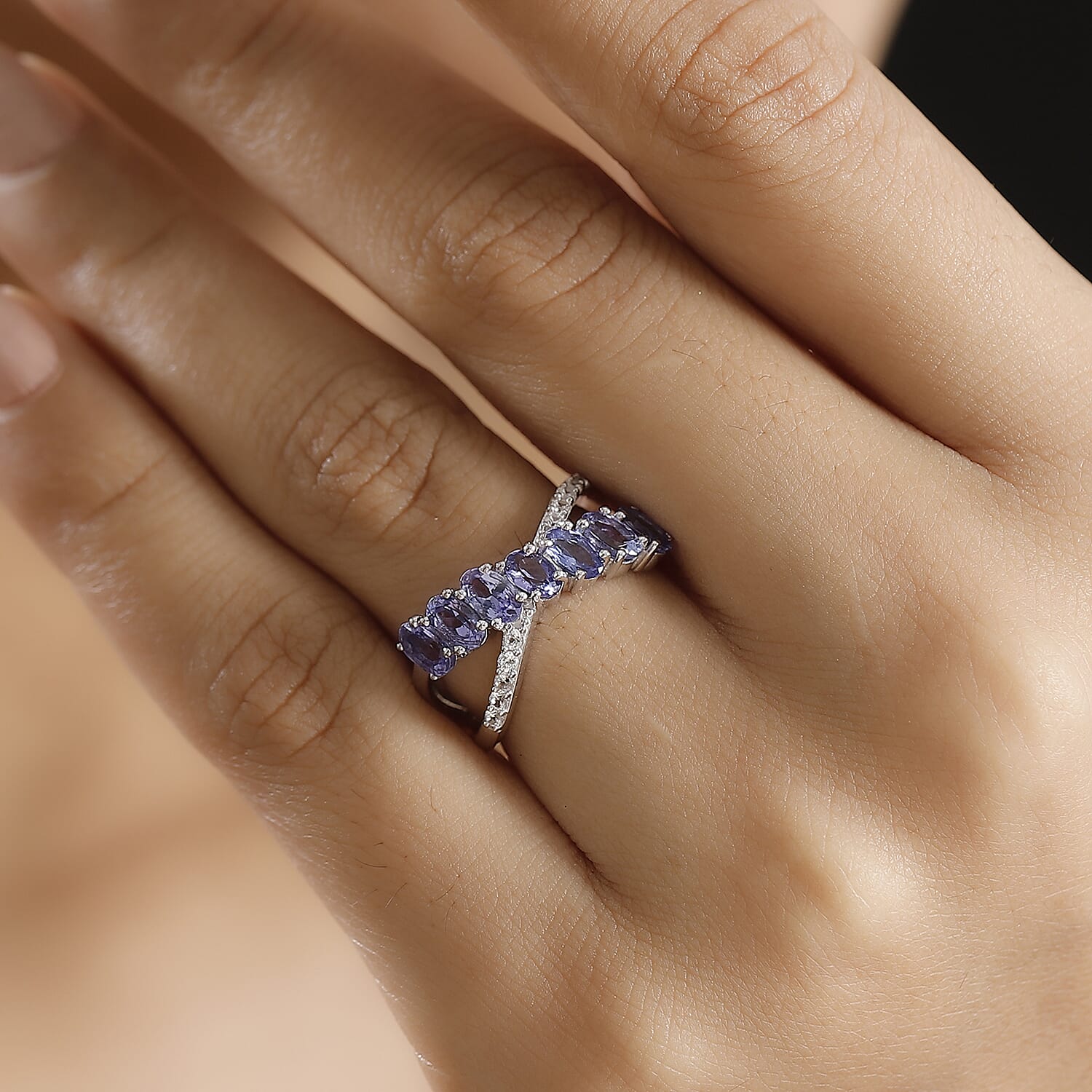 Tanzanite and White Zircon 7-Stone Ring in Rhodium Overlay Sterling Silver 1.83 Cts. 7994098 3