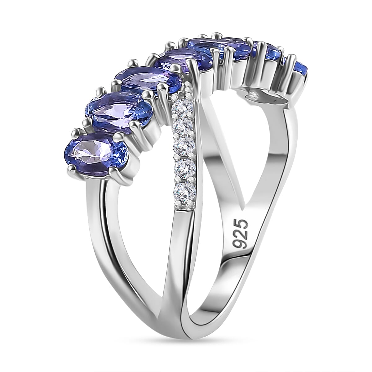 Tanzanite and White Zircon 7-Stone Ring in Rhodium Overlay Sterling Silver 1.83 Cts. 7994098 4
