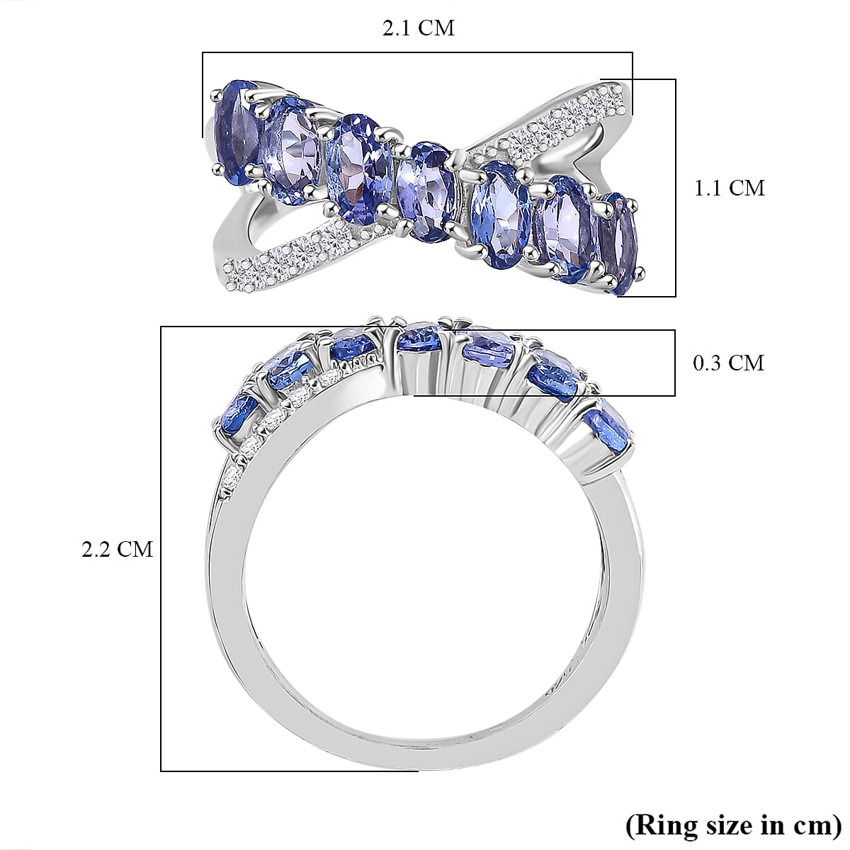 Tanzanite and White Zircon 7-Stone Ring in Rhodium Overlay Sterling Silver 1.83 Cts. 7994098 6