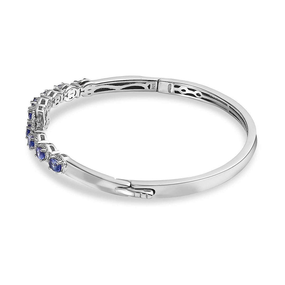 Tanzanite &amp; Natural Zircon Cuff Bangle (Size 7.5) in Platinum Overlay Sterling Silver 2.55 Ct, Silver Wt. 15.15 Gms 7668180 4