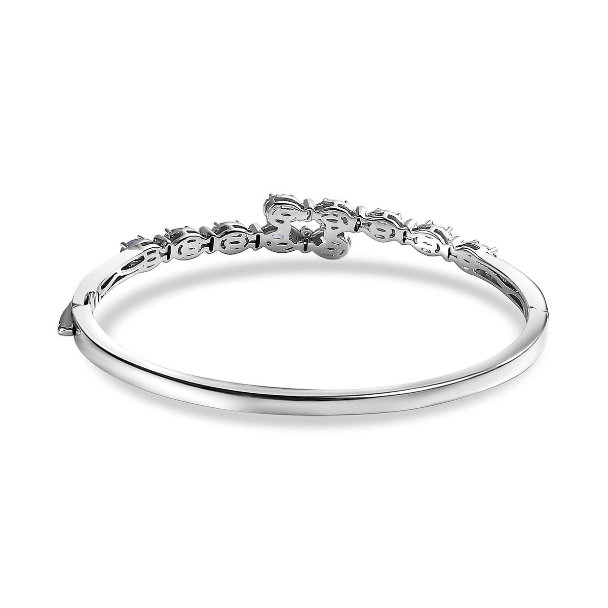 Tanzanite &amp; Natural Zircon Cuff Bangle (Size 7.5) in Platinum Overlay Sterling Silver 2.55 Ct, Silver Wt. 15.15 Gms 7668180 5