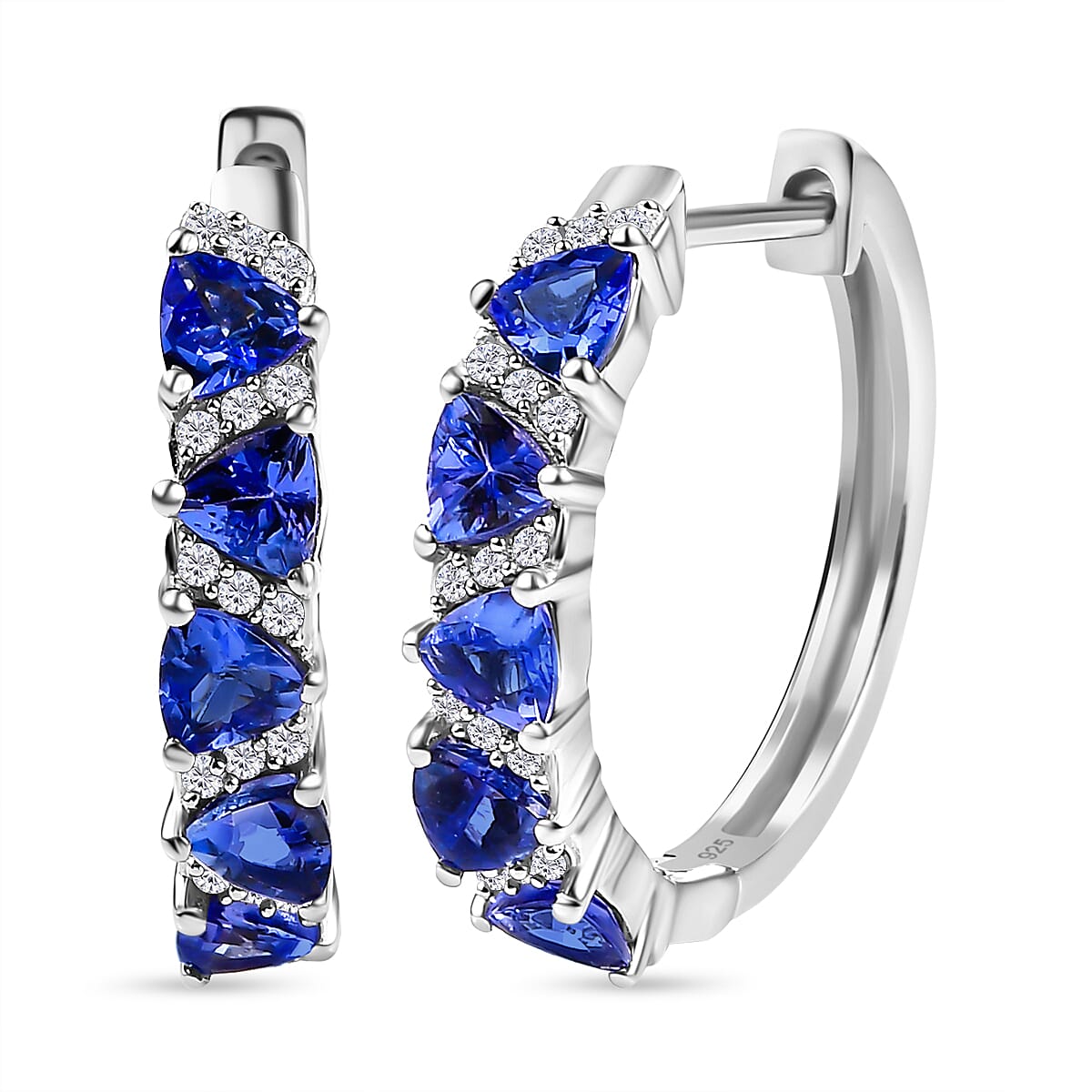 Tanzanite &amp; White Zircon Full Hoop Earring in Rhodium Overlay Sterling Silver 1.59 Ct. 8065445 0