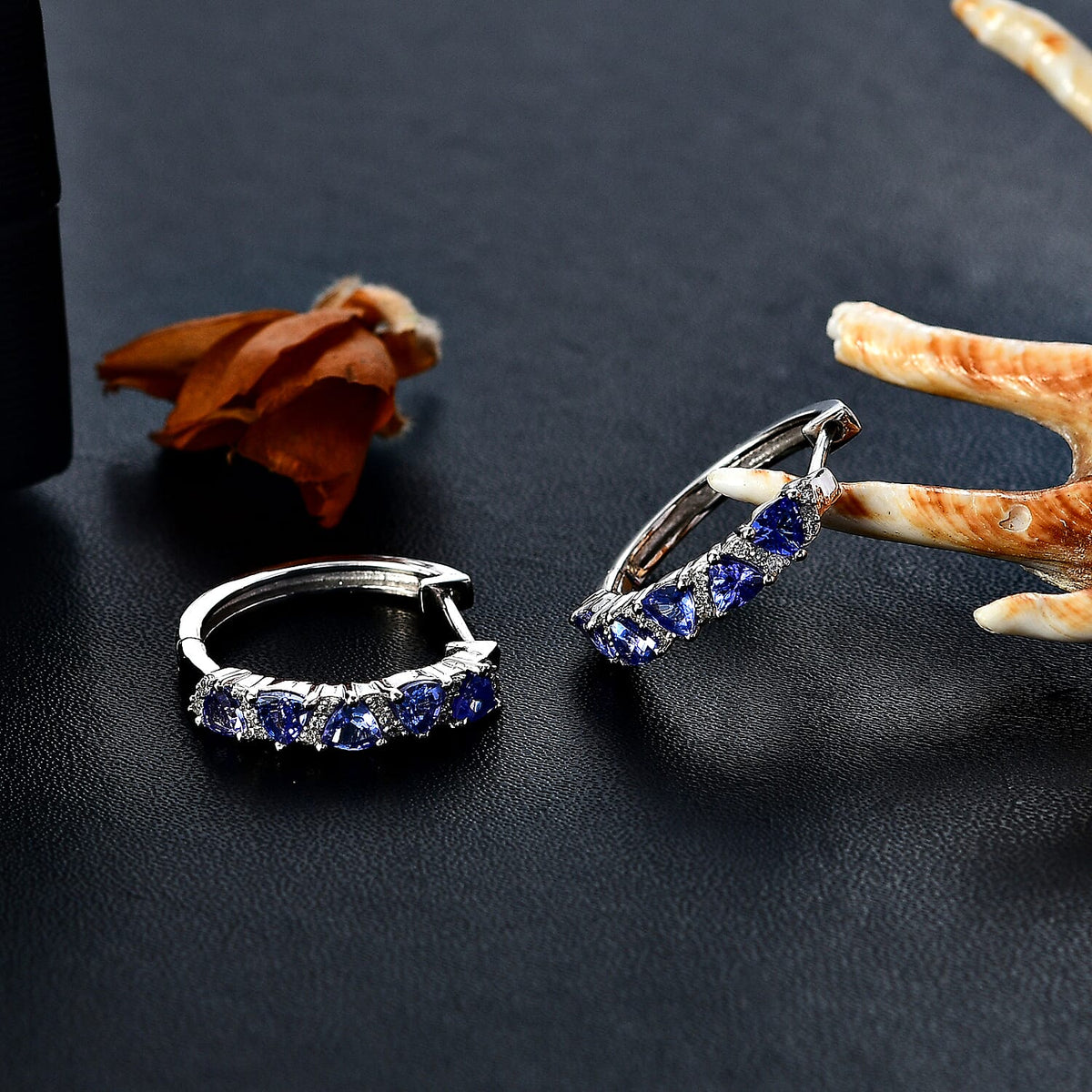 Tanzanite &amp; White Zircon Full Hoop Earring in Rhodium Overlay Sterling Silver 1.59 Ct. 8065445 2