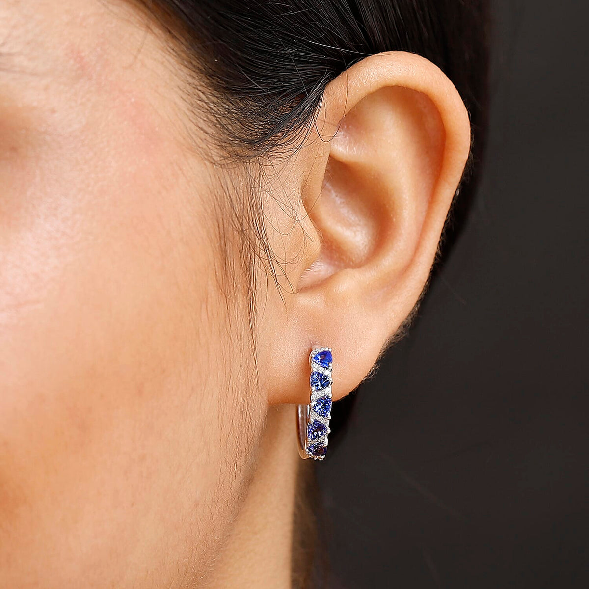 Tanzanite &amp; White Zircon Full Hoop Earring in Rhodium Overlay Sterling Silver 1.59 Ct. 8065445 3