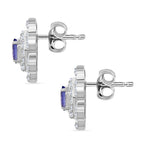Tanzanite & White Zircon Cluster Halo Earring with Push Back in Rhodium Overlay Sterling Silver