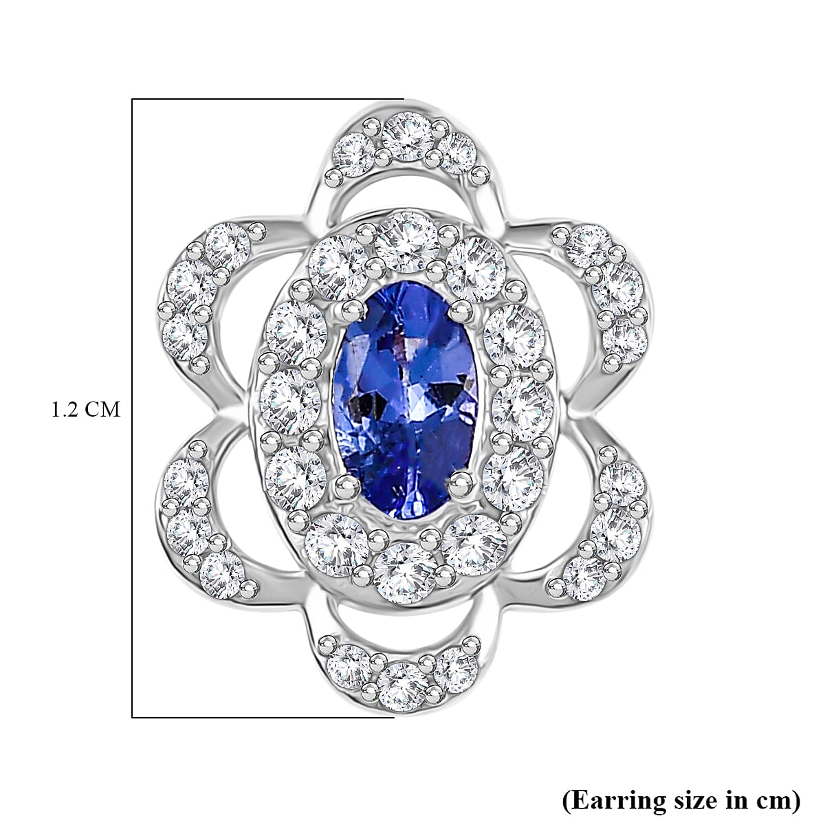 Tanzanite &amp; White Zircon Cluster Halo Earring with Push Back in Rhodium Overlay Sterling Silver 8058962 5