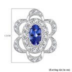 Tanzanite & White Zircon Cluster Halo Earring with Push Back in Rhodium Overlay Sterling Silver