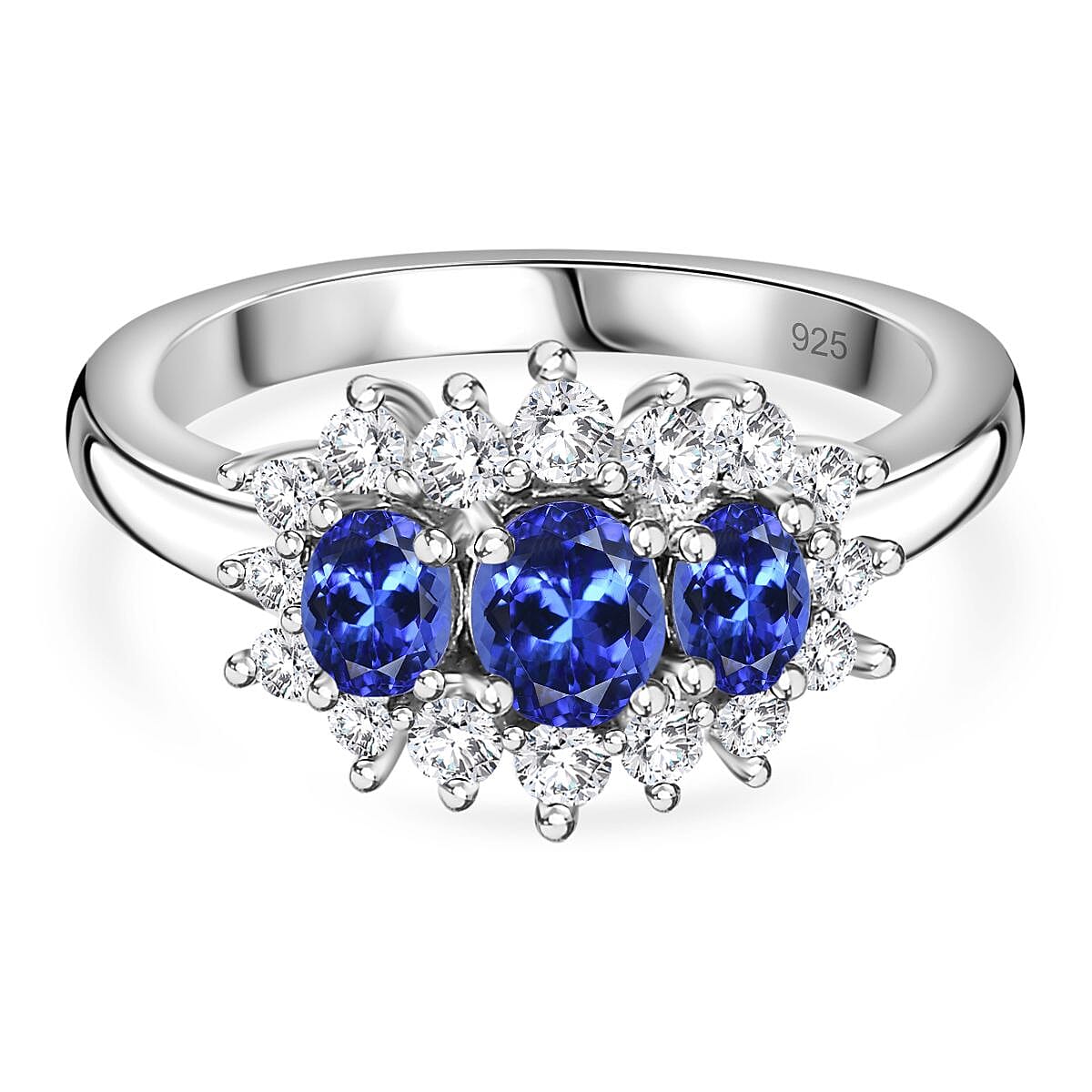 AAA Tanzanite and Natural Zircon Ring in Platinum Overlay Sterling Silver 1.31 Ct 7767024 0