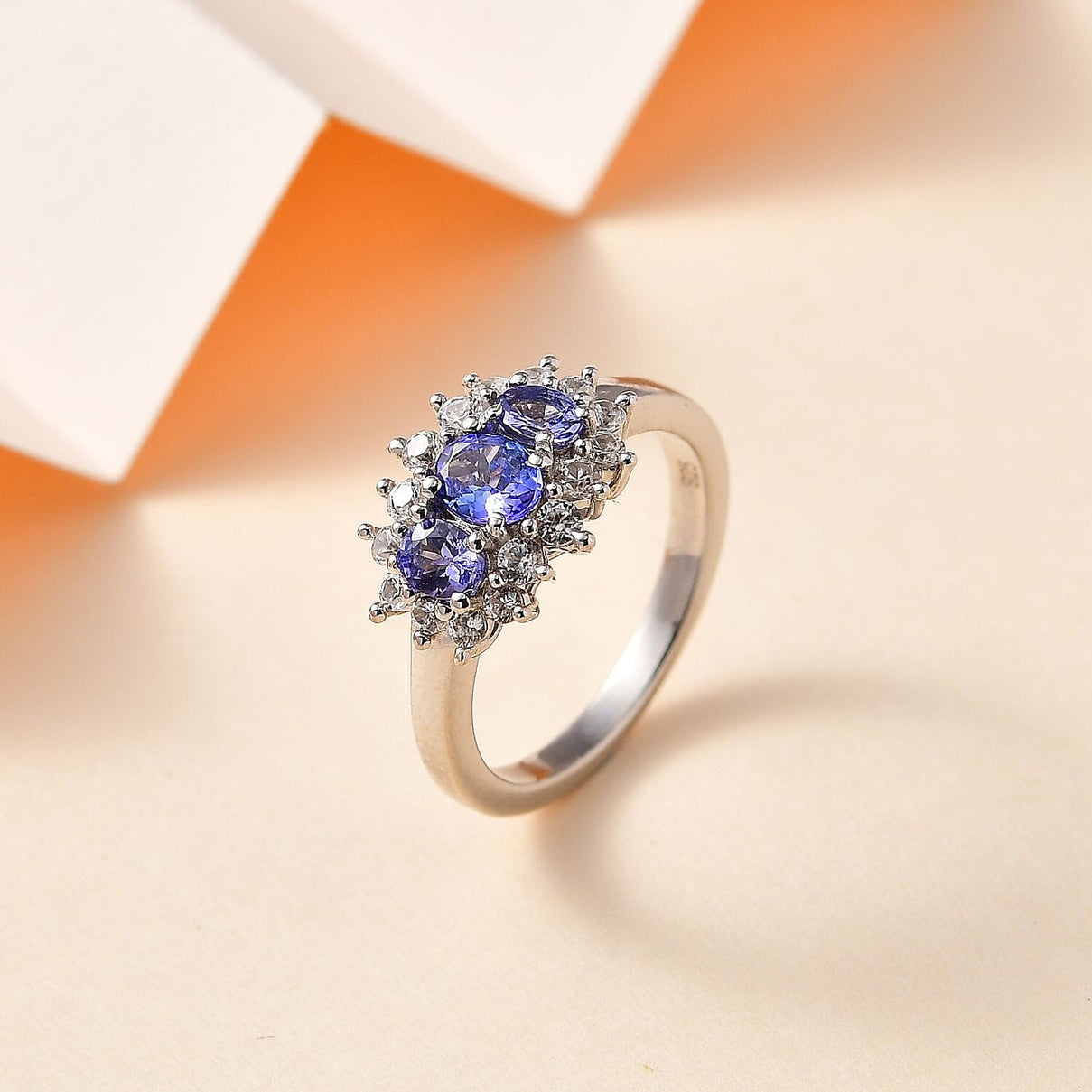 AAA Tanzanite and Natural Zircon Ring in Platinum Overlay Sterling Silver 1.31 Ct 7767024 1