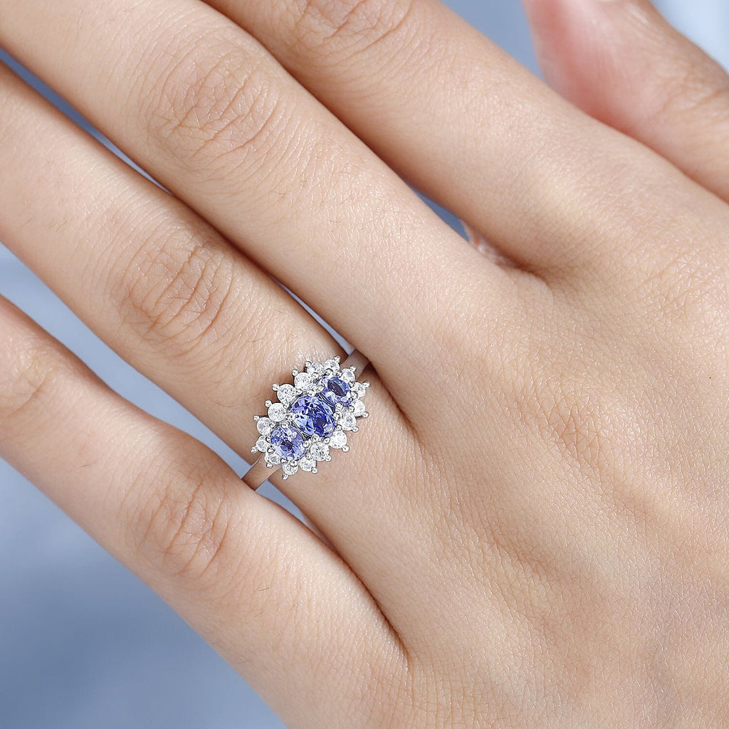 AAA Tanzanite and Natural Zircon Ring in Platinum Overlay Sterling Silver 1.31 Ct