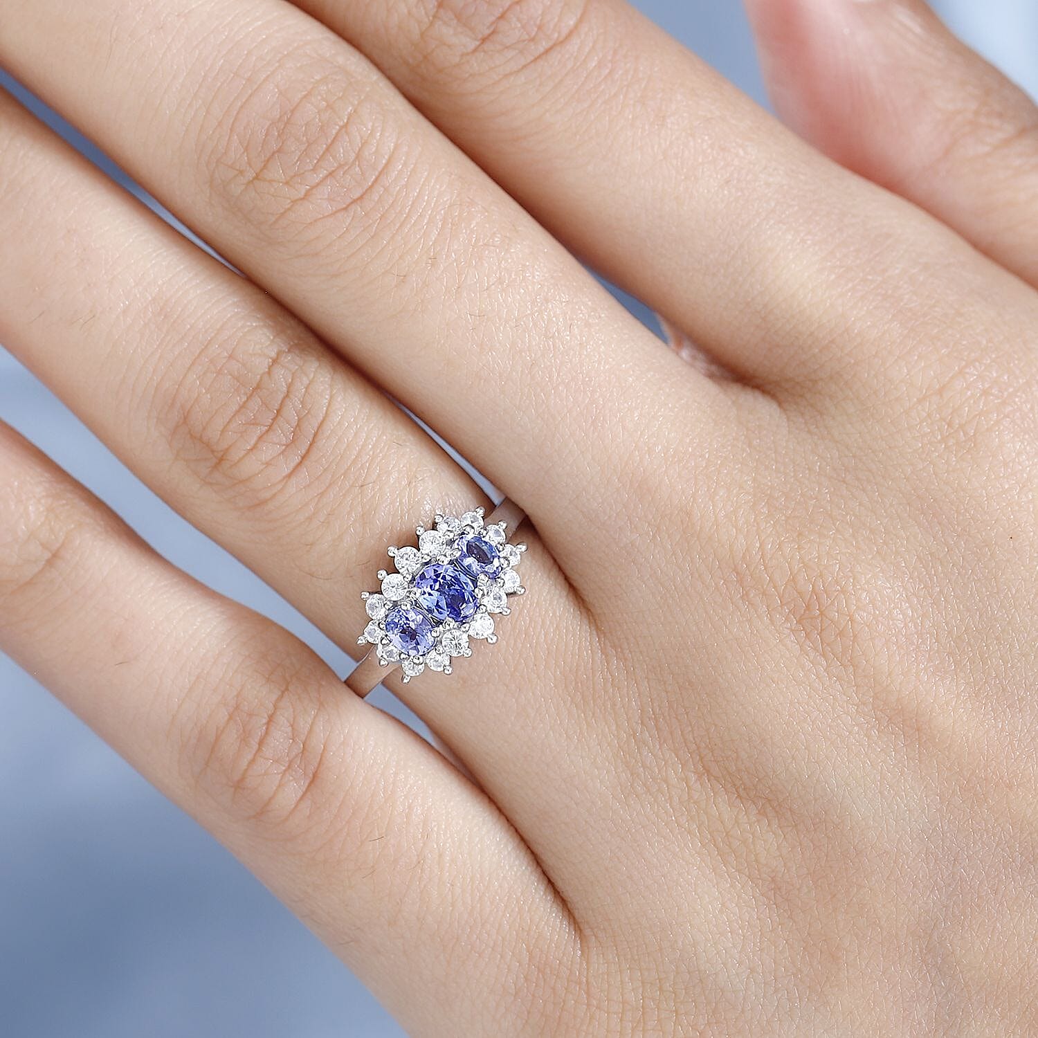 AAA Tanzanite and Natural Zircon Ring in Platinum Overlay Sterling Silver 1.31 Ct 7767024 2
