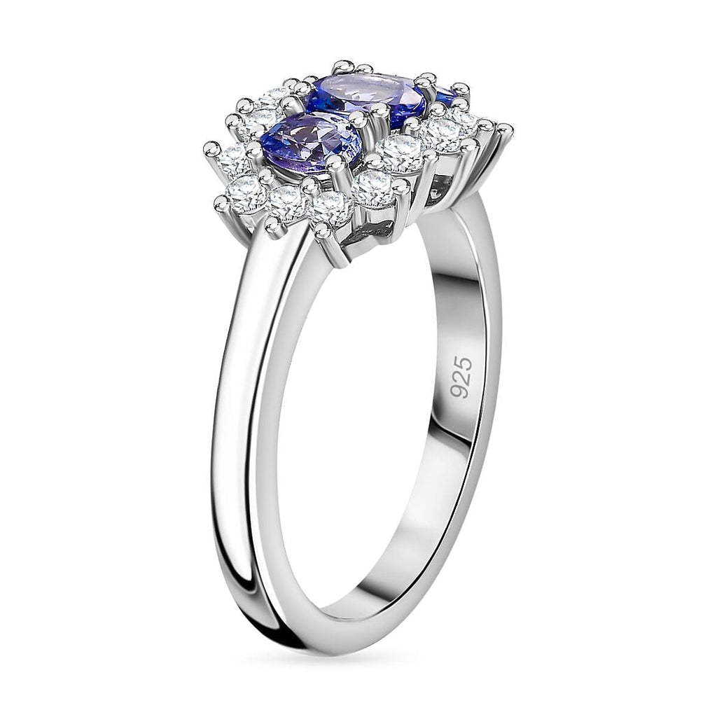 AAA Tanzanite and Natural Zircon Ring in Platinum Overlay Sterling Silver 1.31 Ct