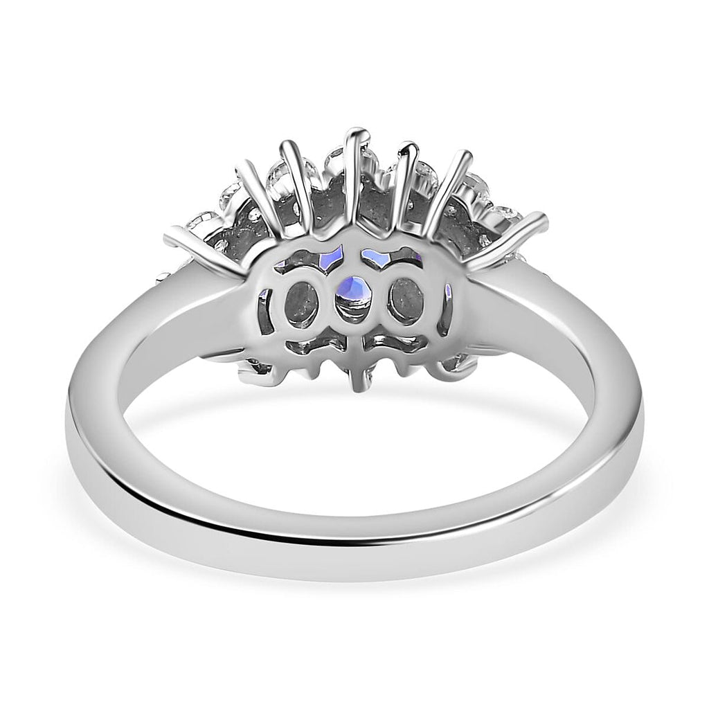 AAA Tanzanite and Natural Zircon Ring in Platinum Overlay Sterling Silver 1.31 Ct