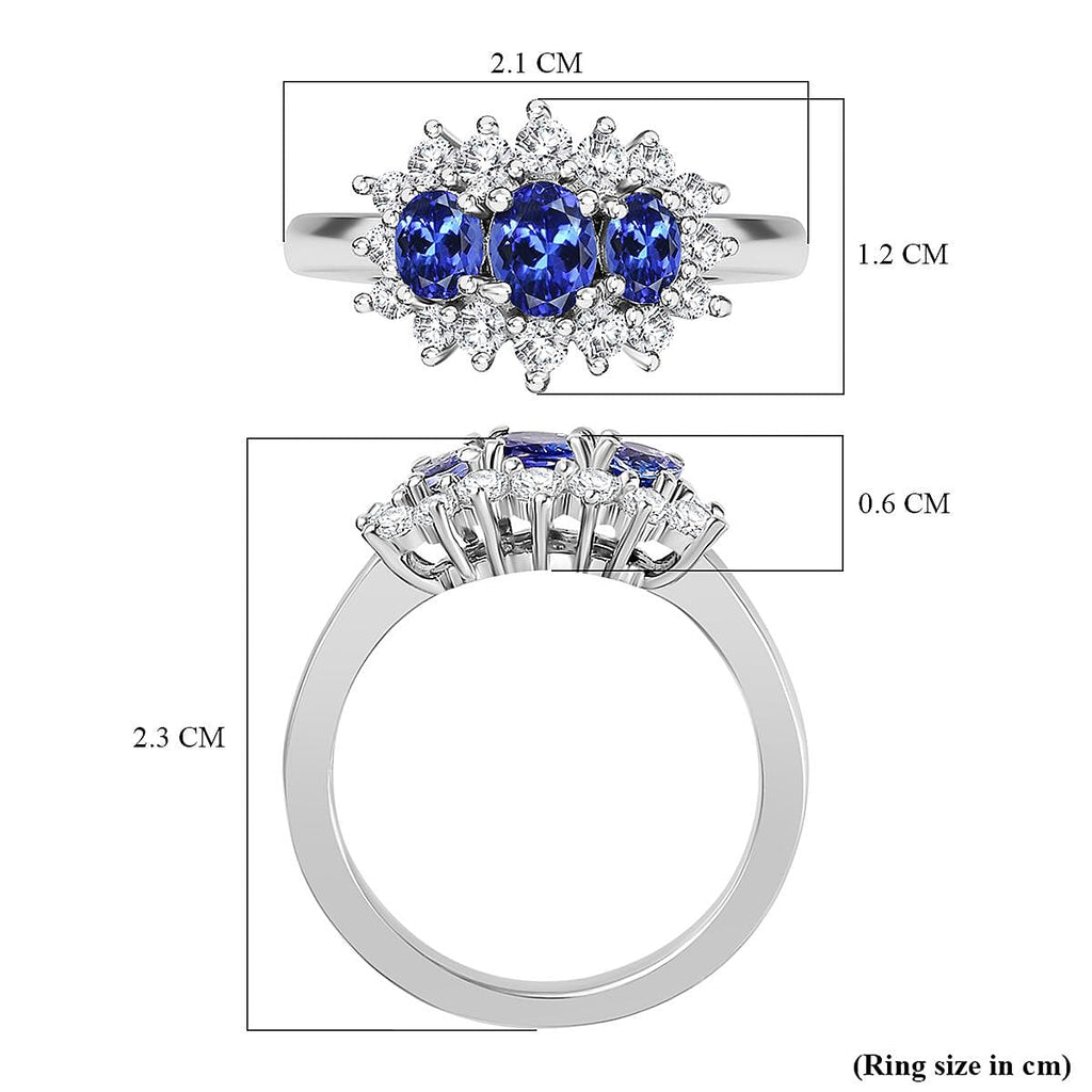 AAA Tanzanite and Natural Zircon Ring in Platinum Overlay Sterling Silver 1.31 Ct