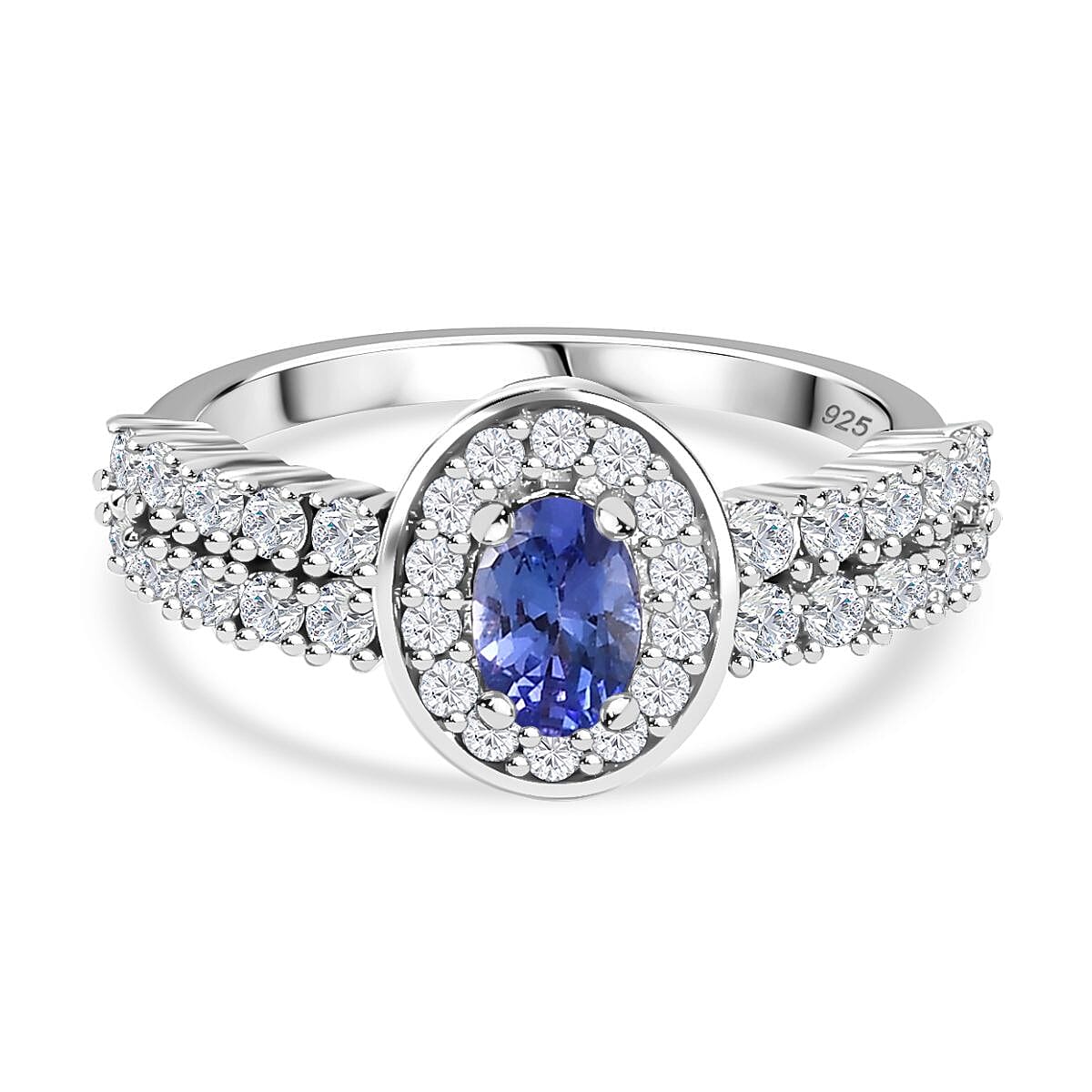AAA Tanzanite and Natural Zircon Halo Ring in Platinum Overlay Sterling Silver 7767376 0