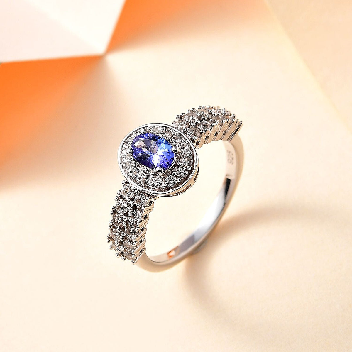 AAA Tanzanite and Natural Zircon Halo Ring in Platinum Overlay Sterling Silver 7767376 1