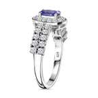 AAA Tanzanite & Natural Zircon Halo Ring in Platinum Overlay Sterling Silver 1.35 Ct