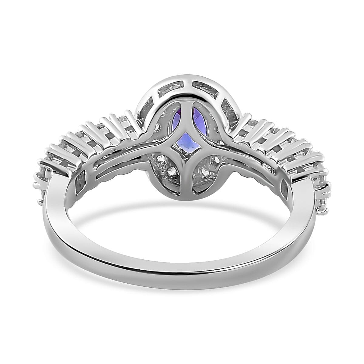 AAA Tanzanite and Natural Zircon Halo Ring in Platinum Overlay Sterling Silver 7767376 4