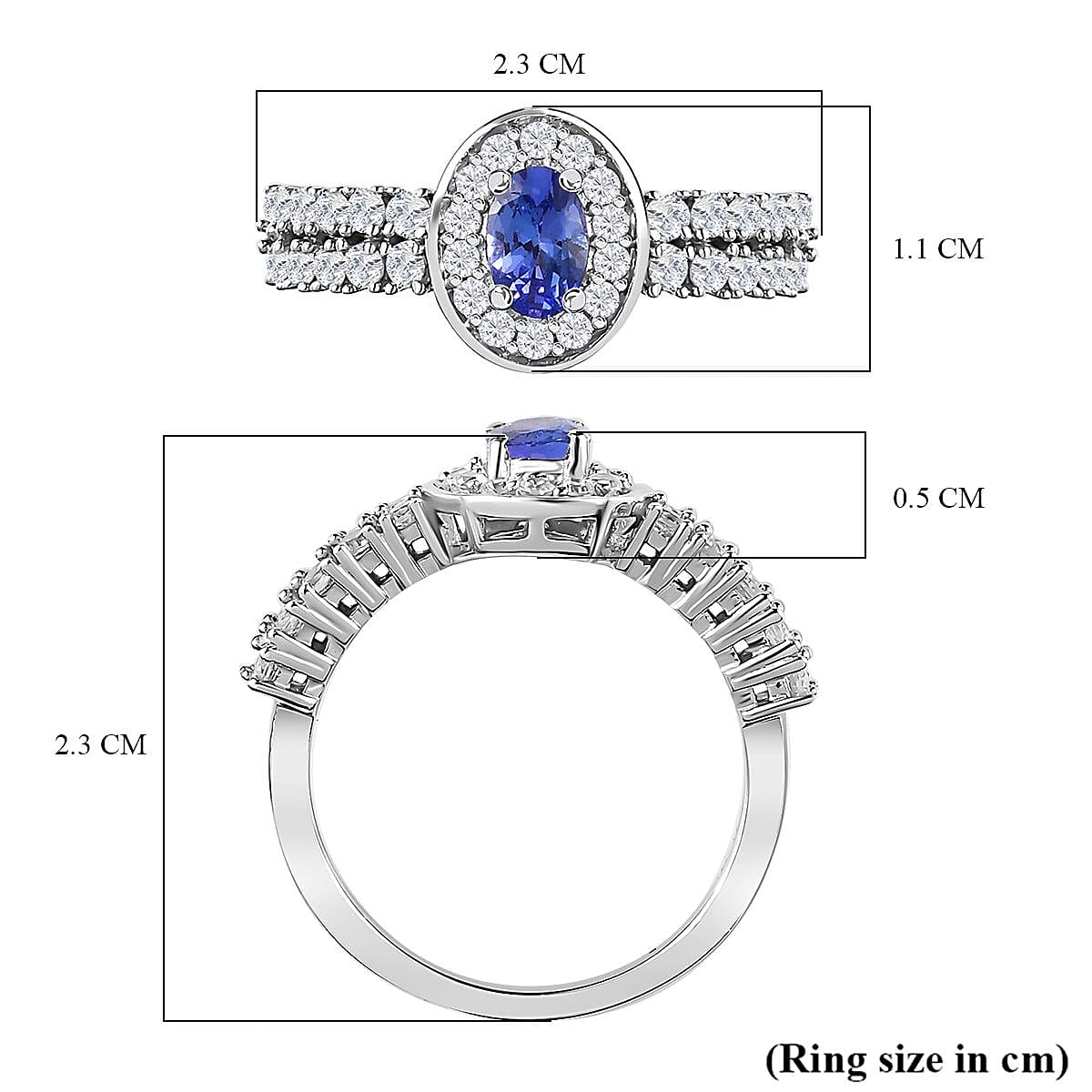 AAA Tanzanite and Natural Zircon Halo Ring in Platinum Overlay Sterling Silver 7767376 5