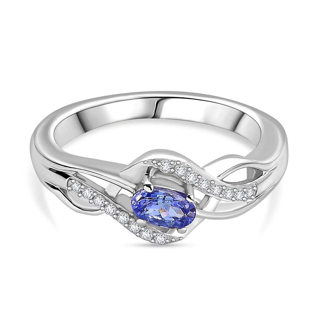 Royal Bali Collection - D'Joy AAA Tanzanite & White Zircon Solitaire Ring in Rhodium Overlay Sterling Silver