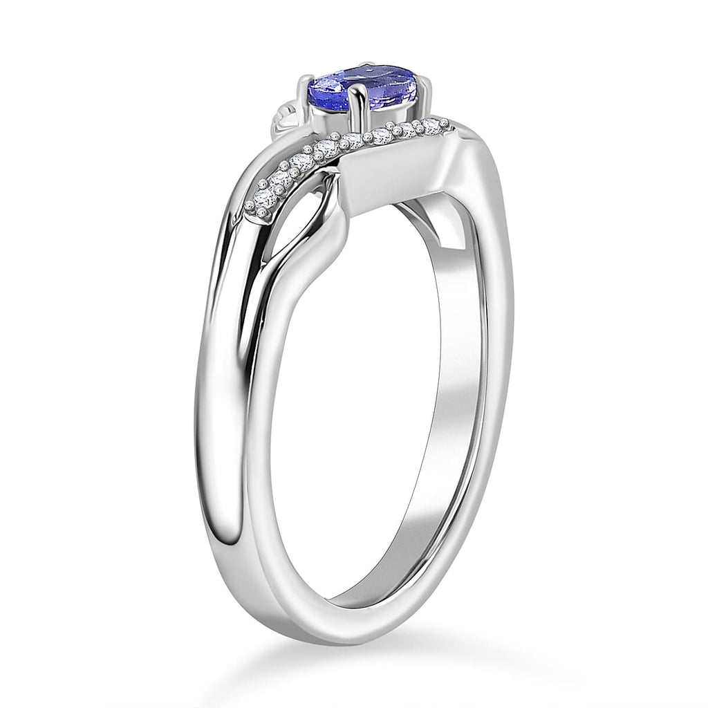 Royal Bali Collection - D'Joy AAA Tanzanite & White Zircon Solitaire Ring in Rhodium Overlay Sterling Silver