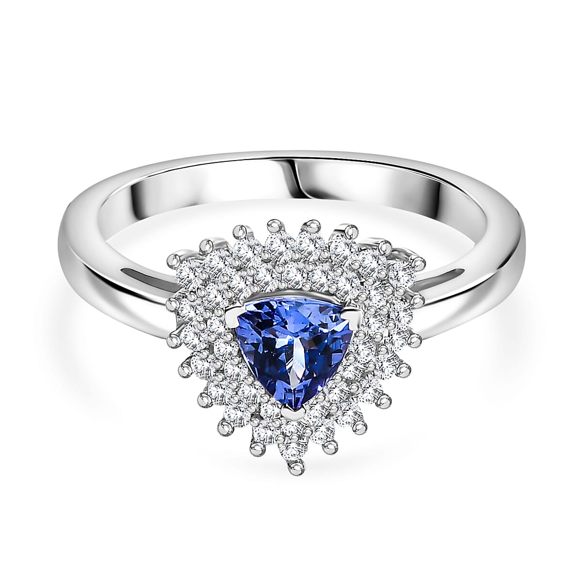 Tanzanite and White Zircon Halo Ring in Rhodium Overlay Sterling Silver 7994021 0
