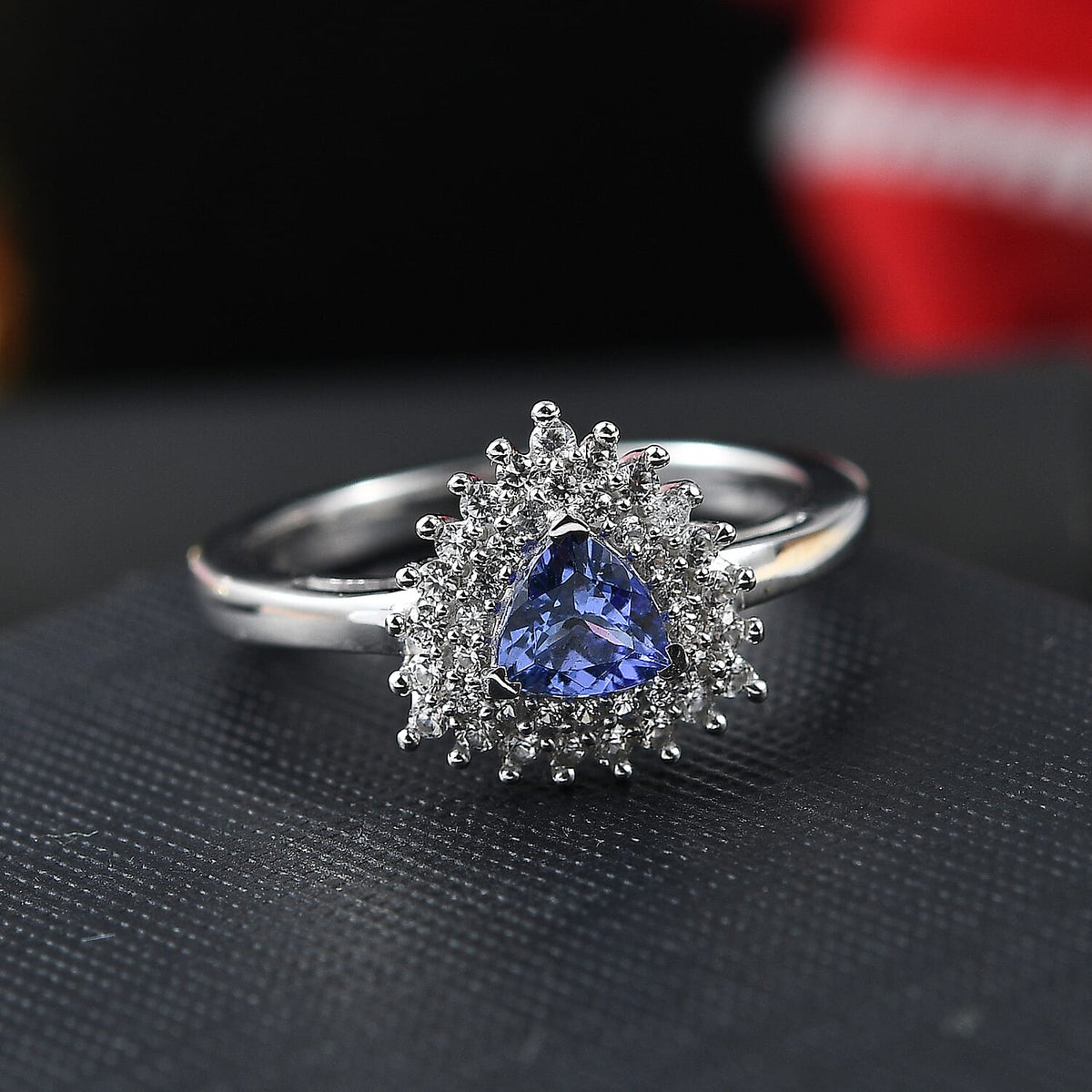 Tanzanite and White Zircon Halo Ring in Rhodium Overlay Sterling Silver 7994021 2