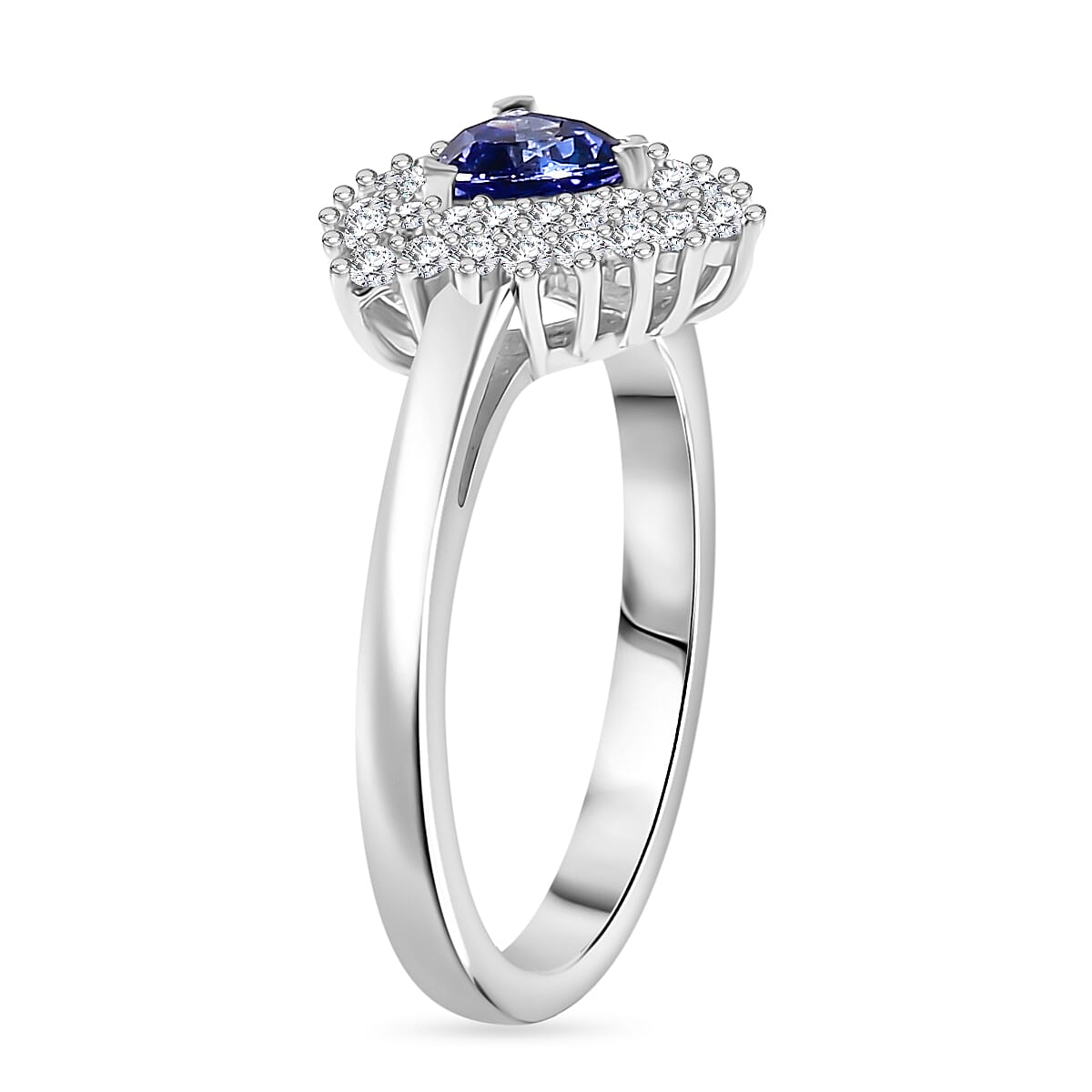 Tanzanite and White Zircon Halo Ring in Rhodium Overlay Sterling Silver 7994021 4