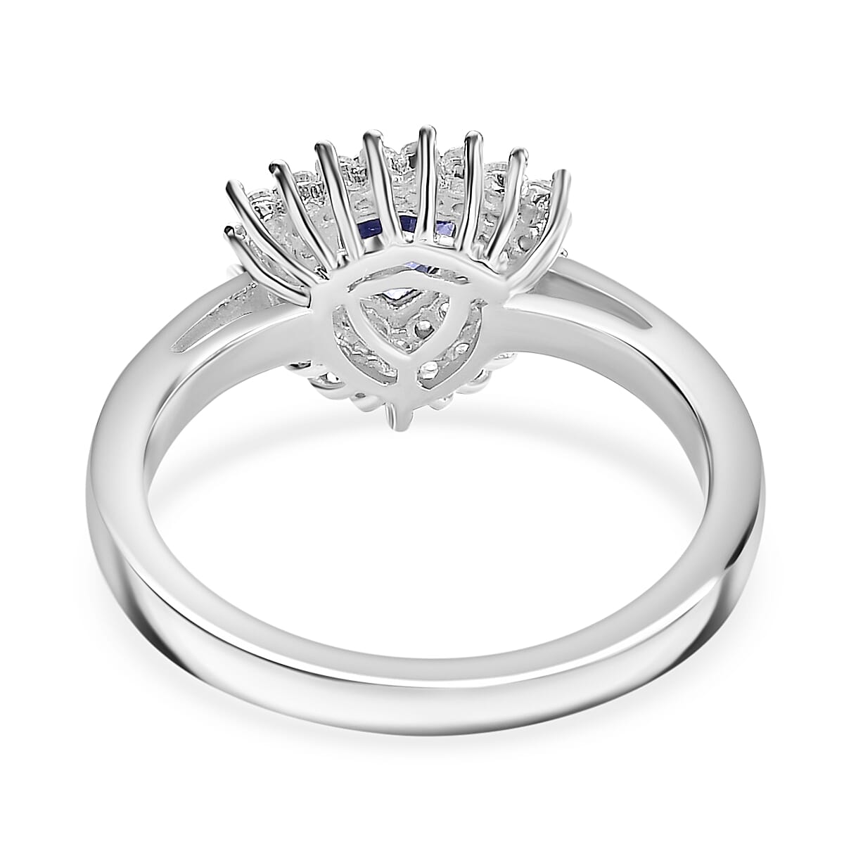 Tanzanite and White Zircon Halo Ring in Rhodium Overlay Sterling Silver 7994021 5
