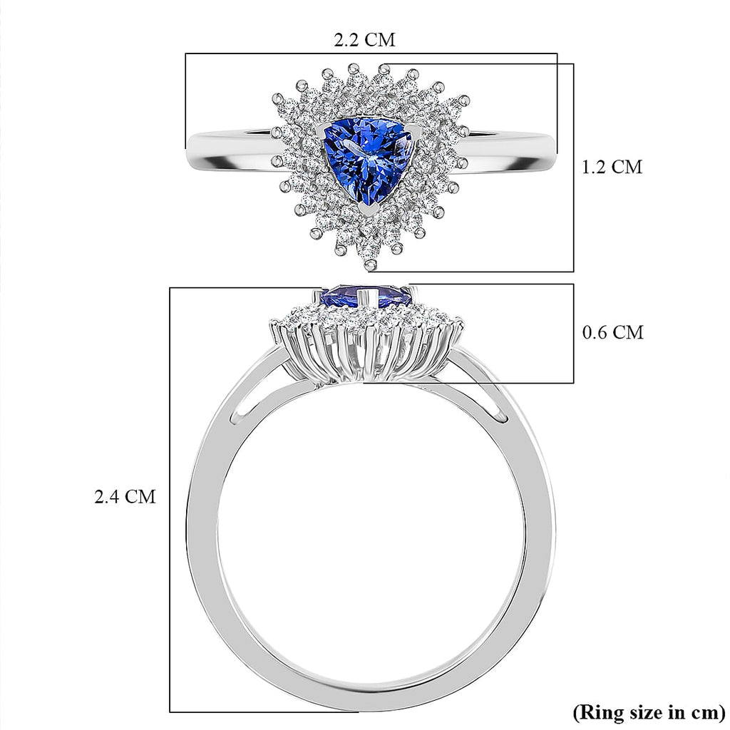 Tanzanite & White Zircon Ring in Rhodium Overlay Sterling Silver