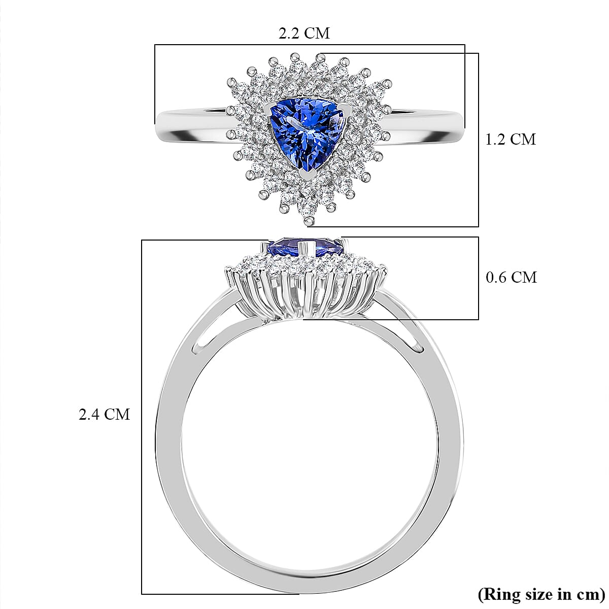 Tanzanite and White Zircon Halo Ring in Rhodium Overlay Sterling Silver 7994021 6