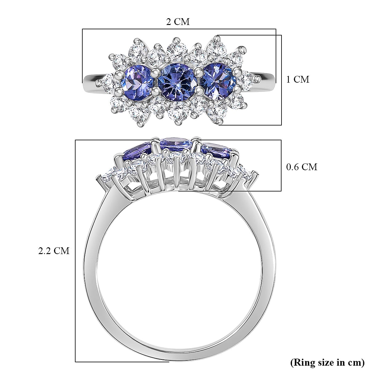 Tanzanite &amp; White Zircon Ring in Rhodium OverlaySterling Silver 0.84 Ct. 8063923 6