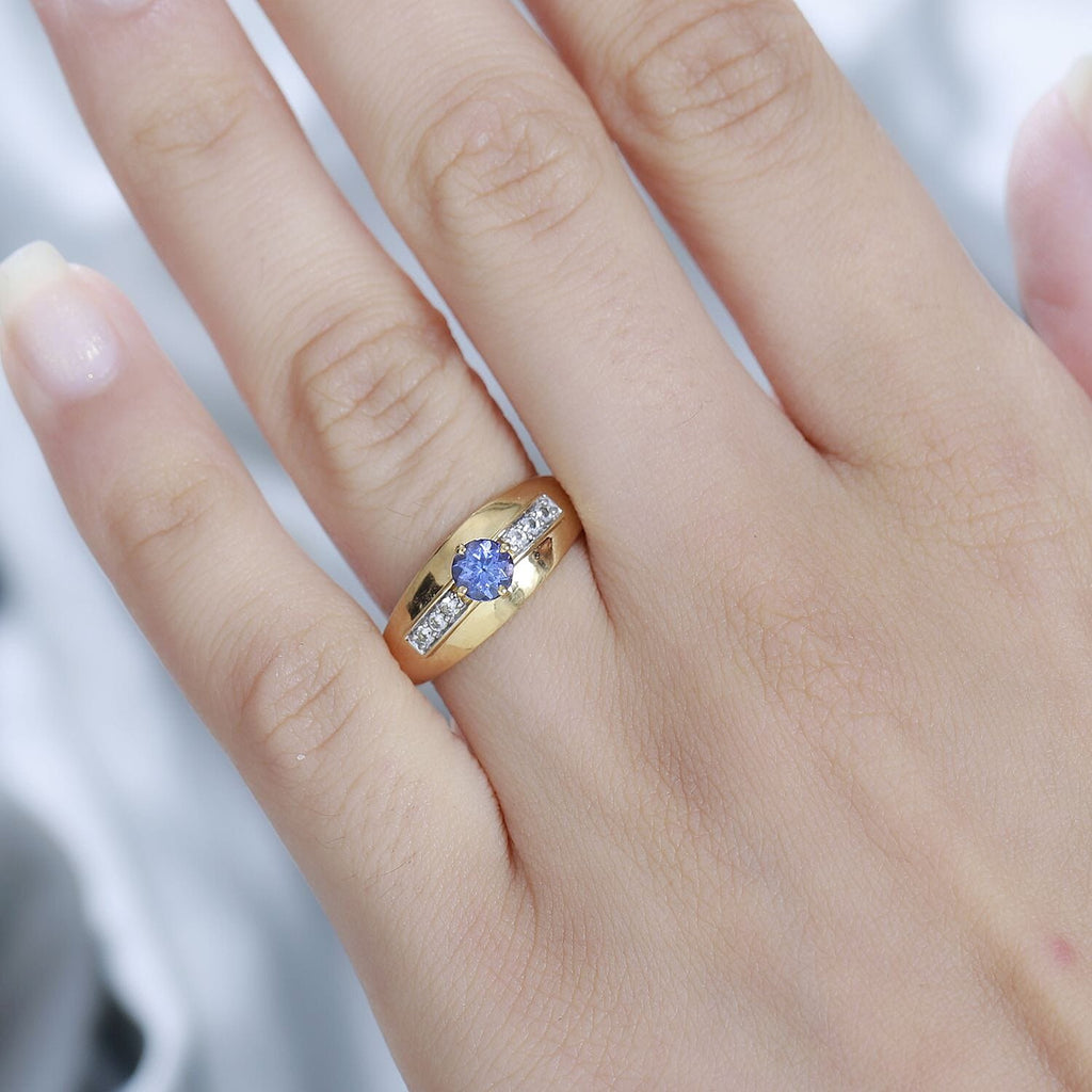 Premium Tanzanite & Natural Zircon Ring in 18K Vermeil YG Plated Sterling Silver