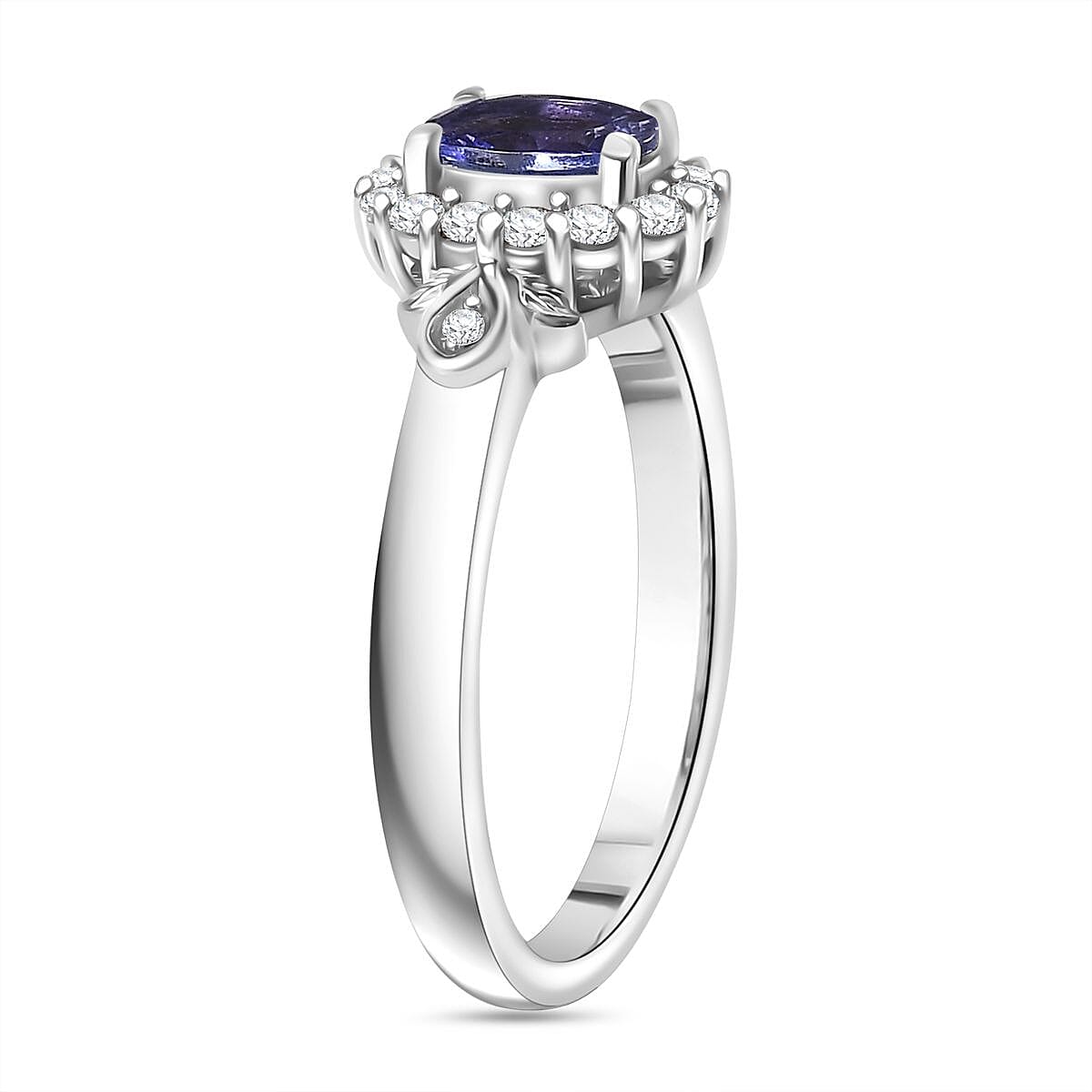 AAA Tanzanite, Natural Zircon Halo Ring in Rhodium Overlay Sterling Silver 7818690 3