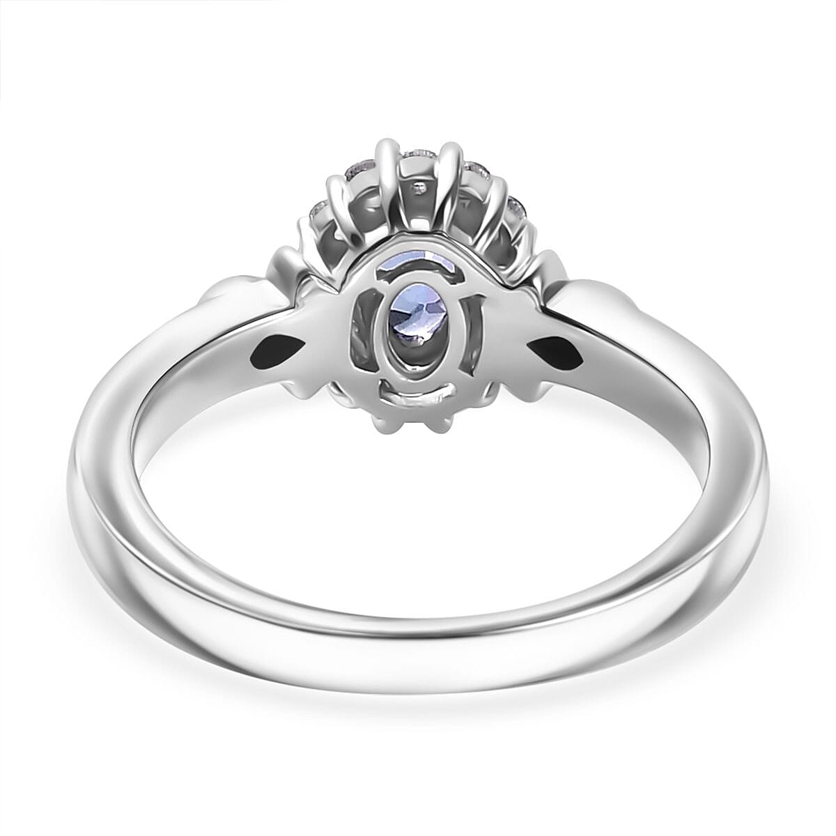 AAA Tanzanite, Natural Zircon Halo Ring in Rhodium Overlay Sterling Silver 7818690 4