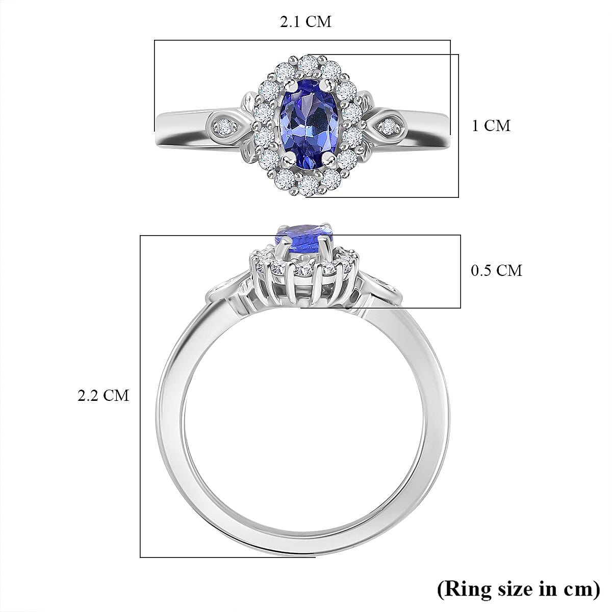 AAA Tanzanite, Natural Zircon Halo Ring in Rhodium Overlay Sterling Silver 7818690 5