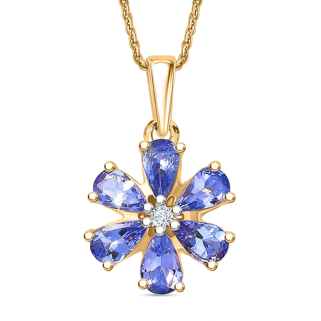 D'Joy Tanzanite & White Zircon Pendant with Chain (Size 20) in 18K Yellow Gold Plated Sterling 1.20 Ct.