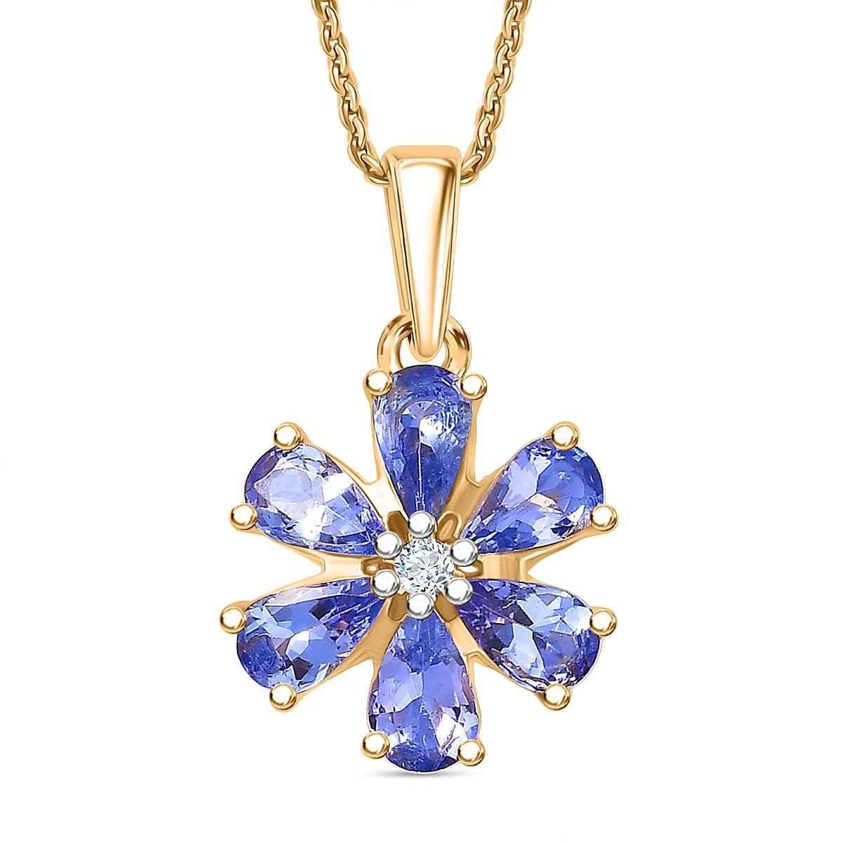 D'Joy Tanzanite &amp; White Zircon Pendant with Chain (Size 20) in 18K Yellow Gold Plated Sterling 1.20 Ct. 4430346 0