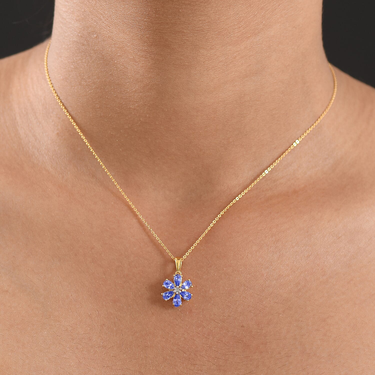 D'Joy Tanzanite &amp; White Zircon Pendant with Chain (Size 20) in 18K Yellow Gold Plated Sterling 1.20 Ct. 4430346 2