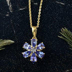 D'Joy Tanzanite & White Zircon Pendant with Chain (Size 20) in 18K Yellow Gold Plated Sterling 1.20 Ct.