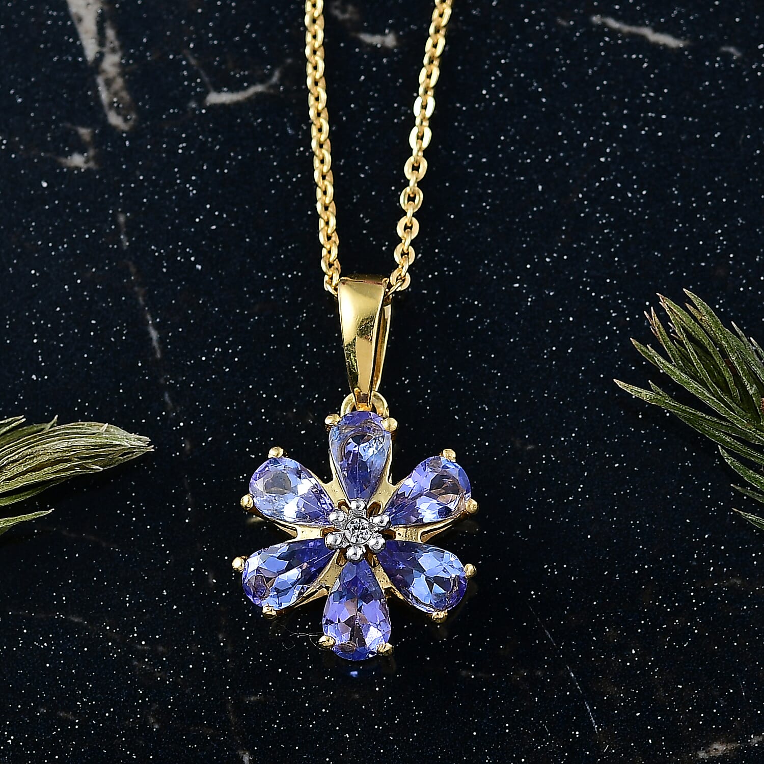 D'Joy Tanzanite &amp; White Zircon Pendant with Chain (Size 20) in 18K Yellow Gold Plated Sterling 1.20 Ct. 4430346 3