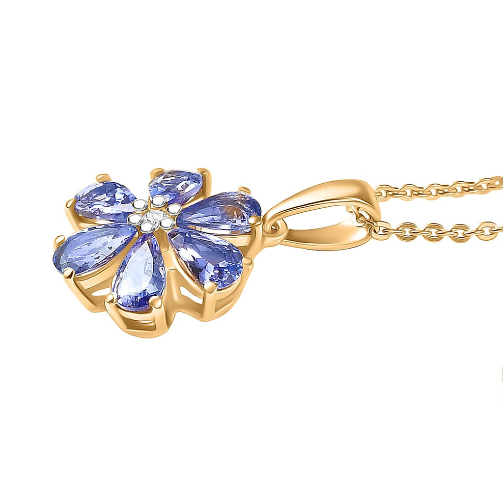 D'Joy Tanzanite & White Zircon Pendant with Chain (Size 20) in 18K Yellow Gold Plated Sterling 1.20 Ct.